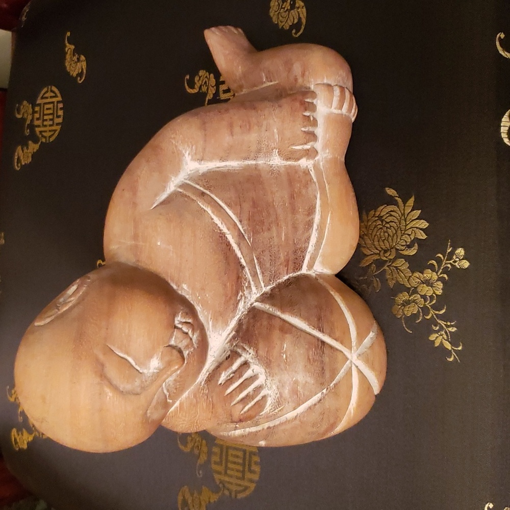 Vintage, Wooden Baby Buddha carving-good luck